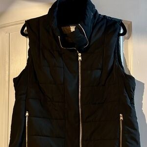 Black Puffer Vest Sherpa Collar Performance Gold Hardware L
